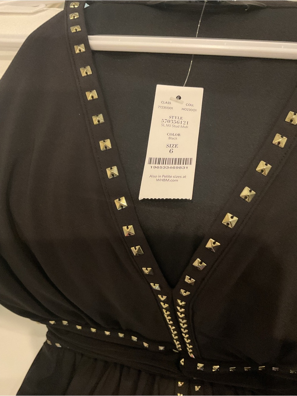 White House Black Market Black Midi Dress with Gold Studs